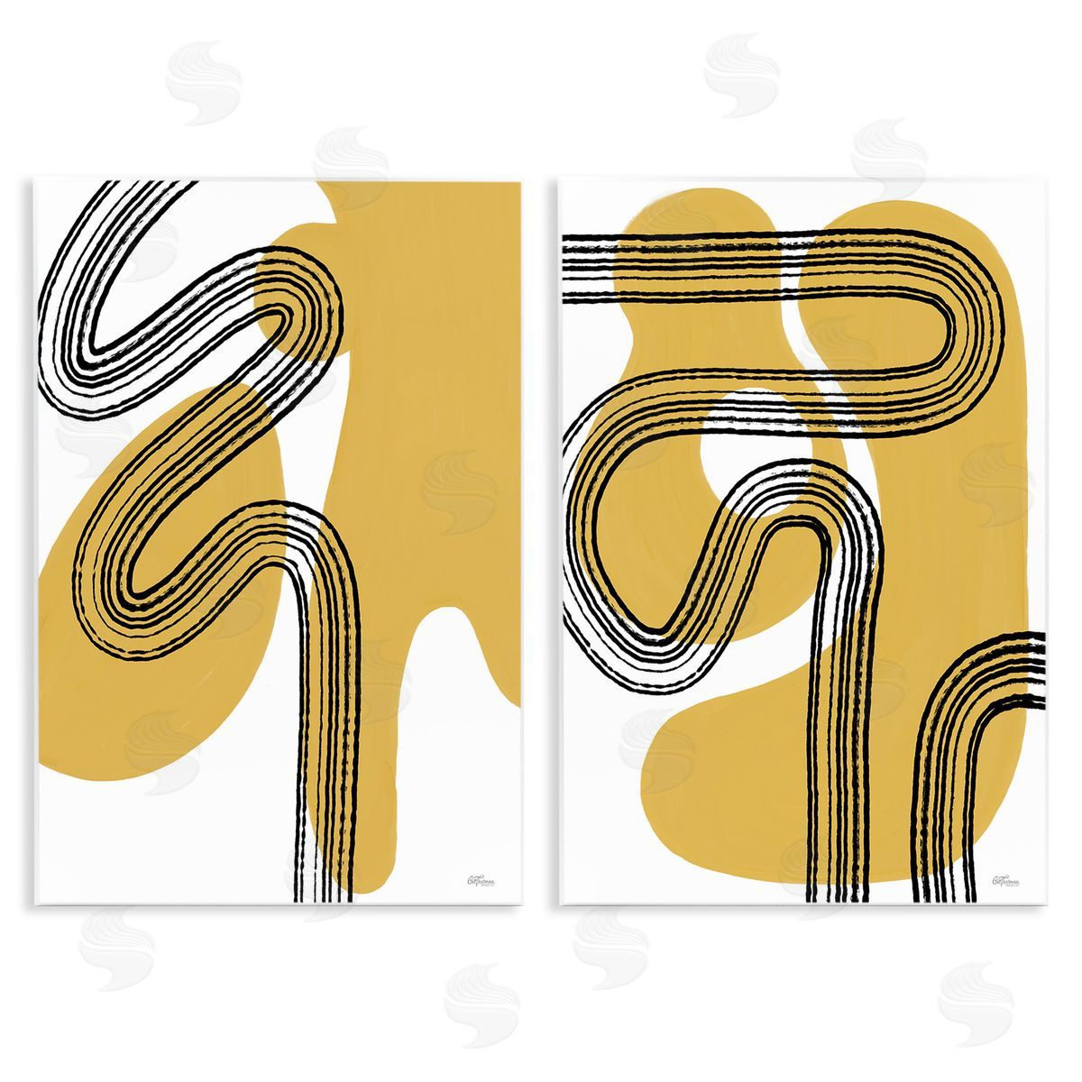 Cat Thurman Designs Wavy Lines Over Shapes Wooden Wall Plaque Art Print