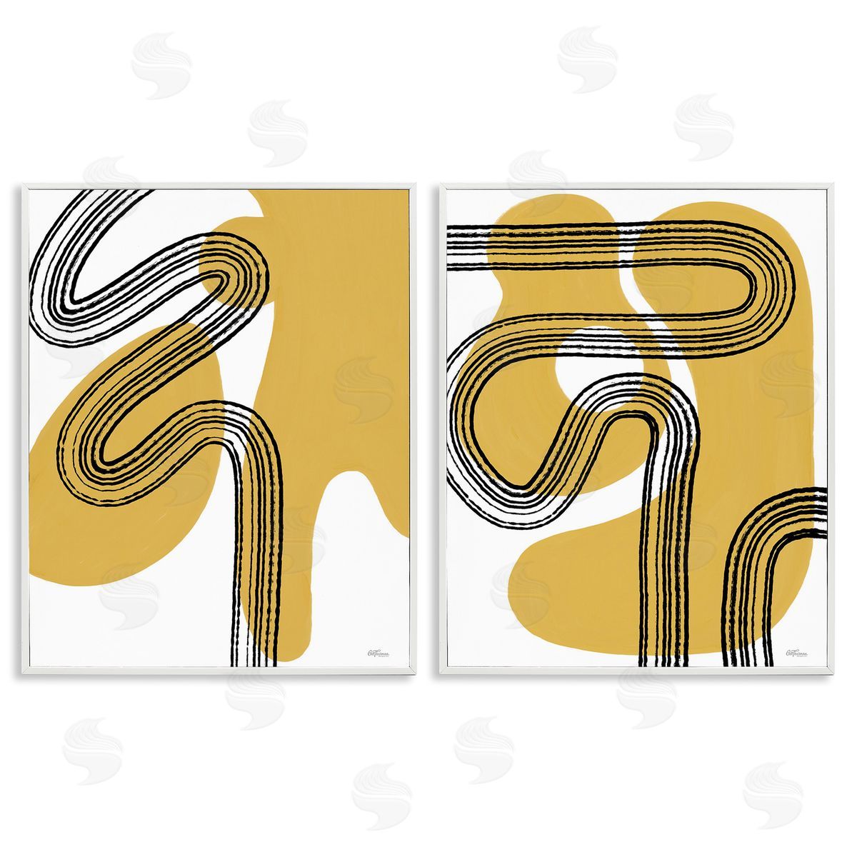 Cat Thurman Designs Wavy Lines Over Shapes White Framed Giclee Wall Art Print