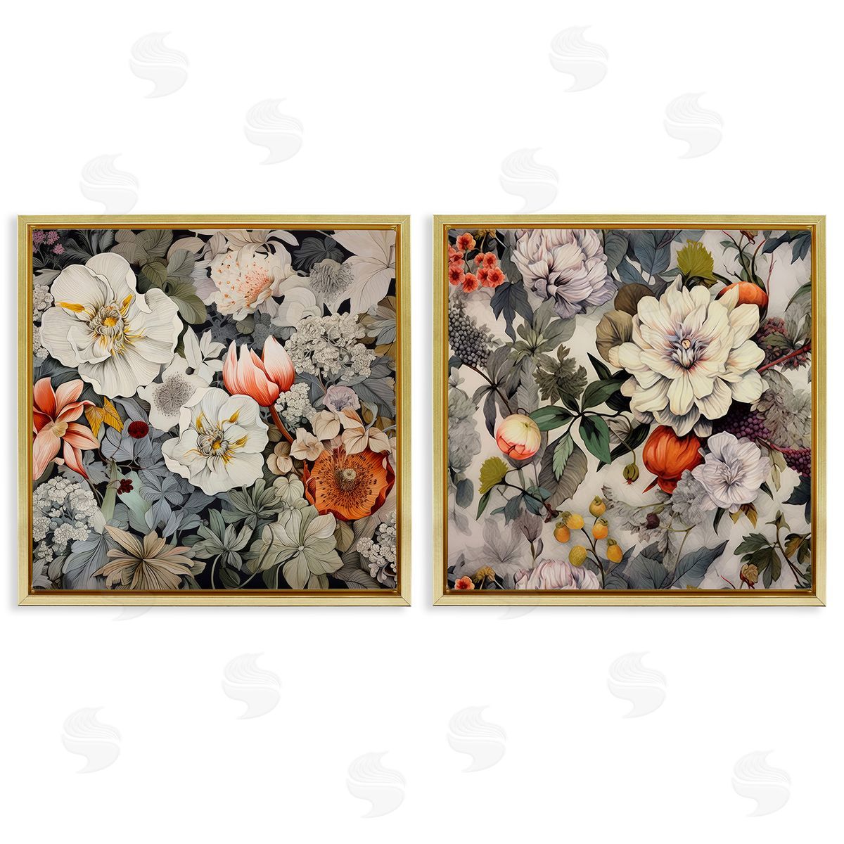 Lazar Studio Vintage Blooms Arrangement Gold Floating Frame Canvas Wall Art Print