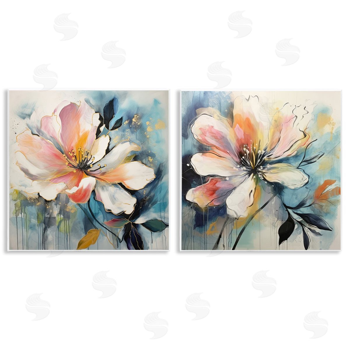 Lazar Studio Modern Dripping Blooms Wooden Wall Plaque Art Print