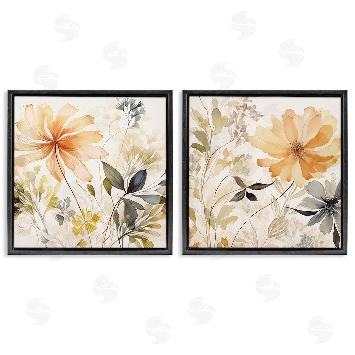 Lazar Studio Muted Cottage Flowers Black Floating Frame Canvas Wall Art Print
