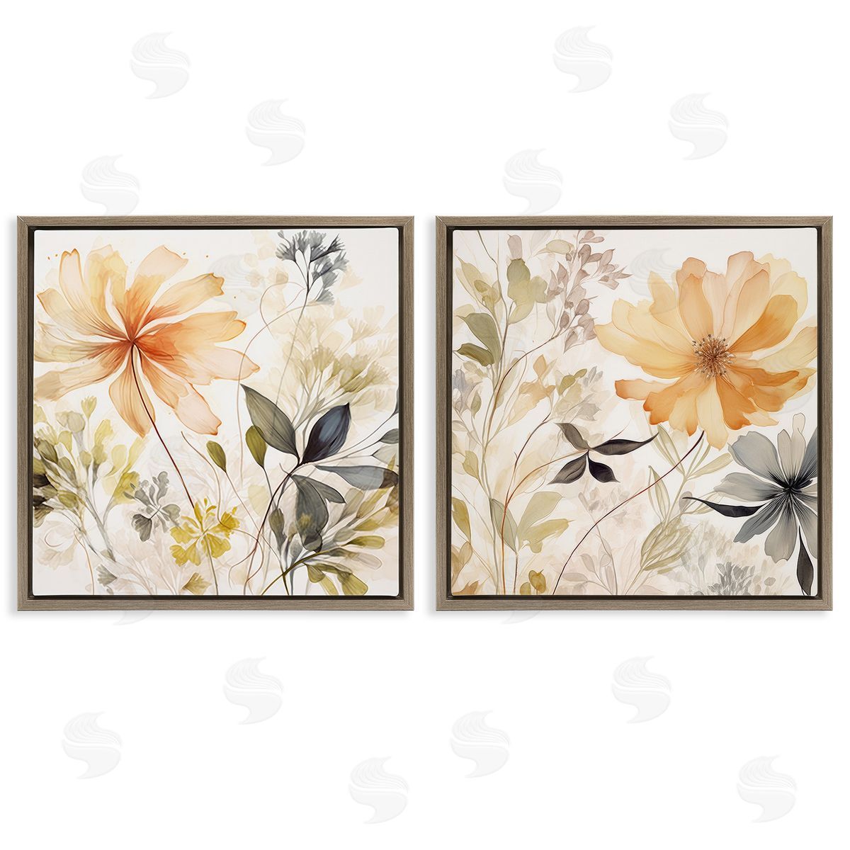 Lazar Studio Muted Cottage Flowers Brown Floating Frame Canvas Wall Art Print