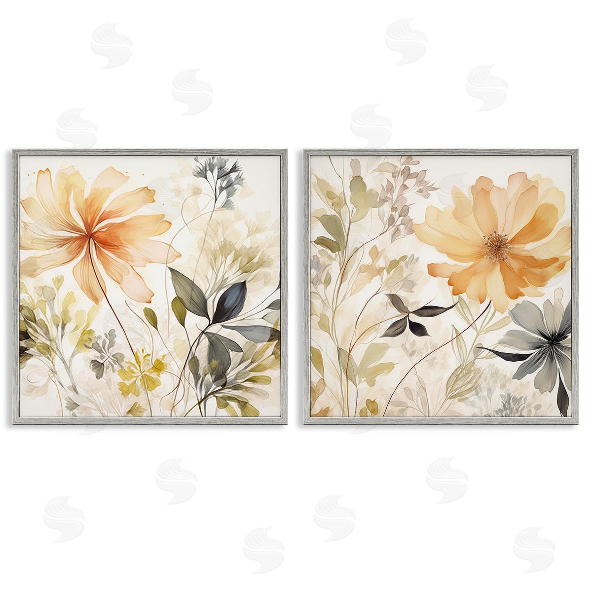 Lazar Studio Muted Cottage Flowers Gray Framed Giclee Wall Art Print