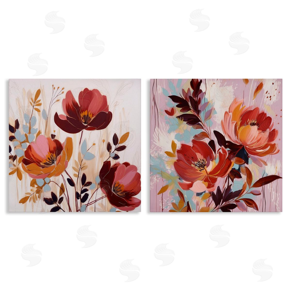 Lazar Studio Red Modern Flowers Canvas Wall Art Print
