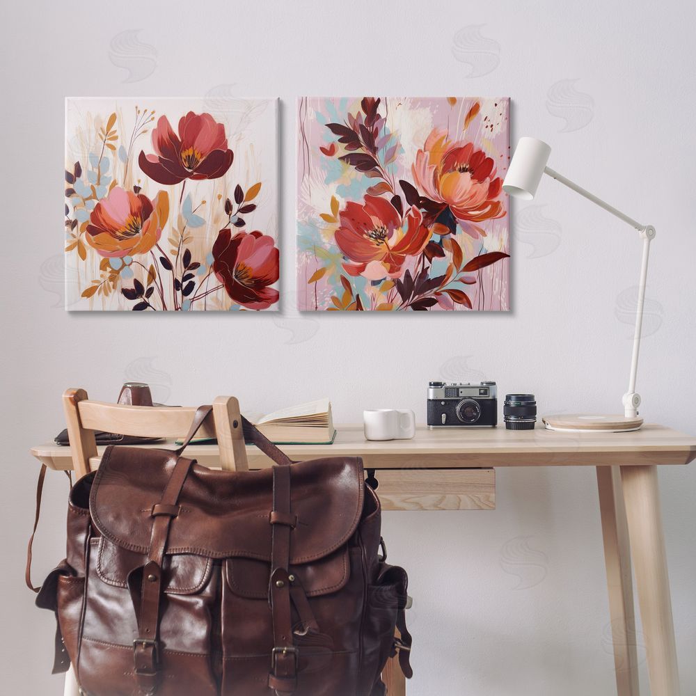 Lazar Studio Red Modern Flowers Canvas Wall Art Print in Room