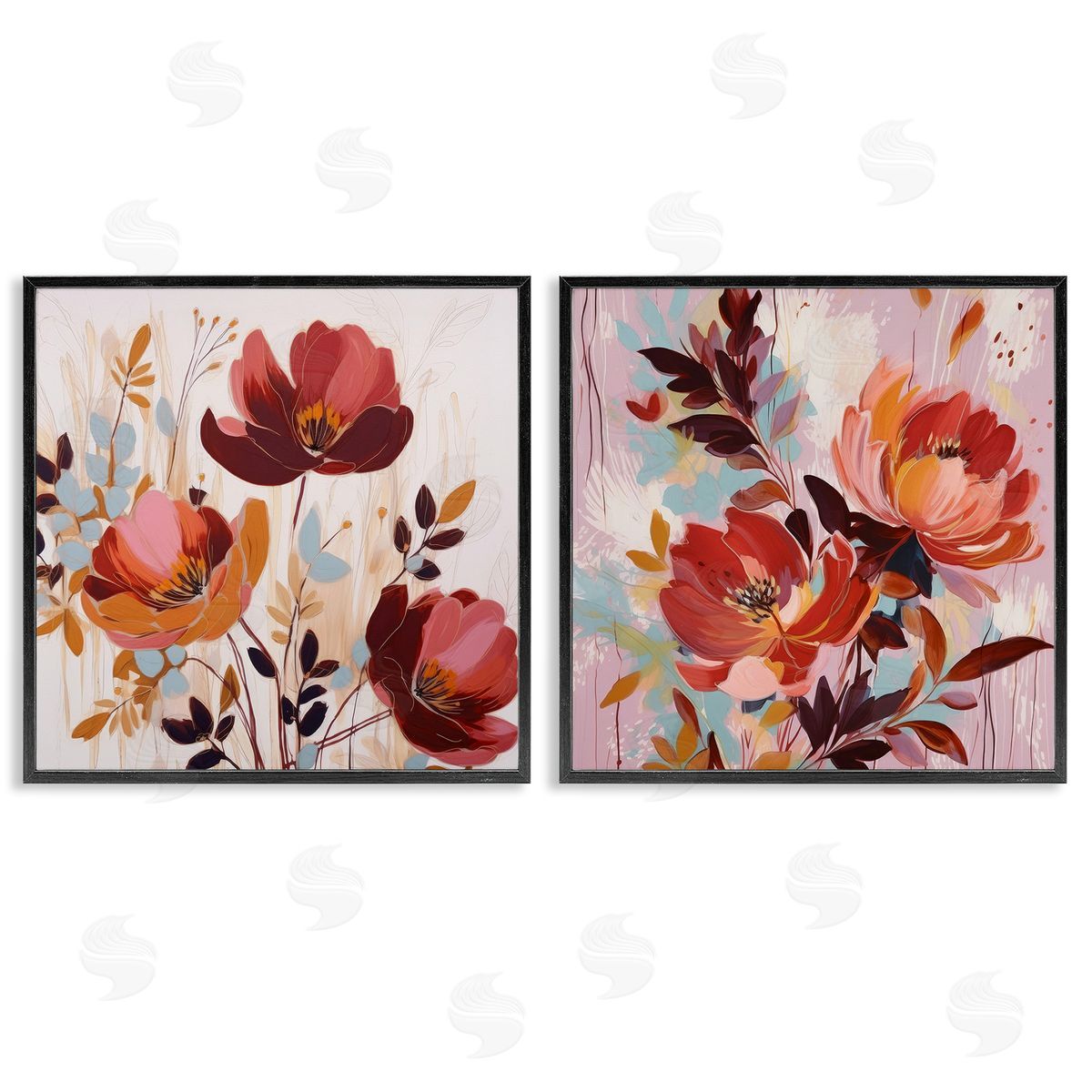 Lazar Studio Red Modern Flowers Black Framed Giclee Wall Art Print