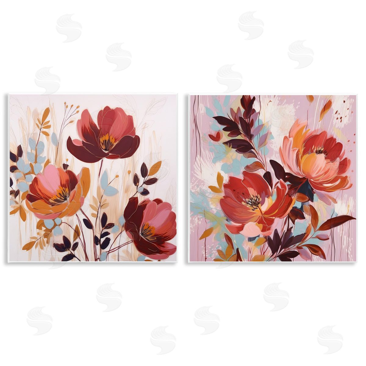 Lazar Studio Red Modern Flowers Wooden Wall Plaque Art Print