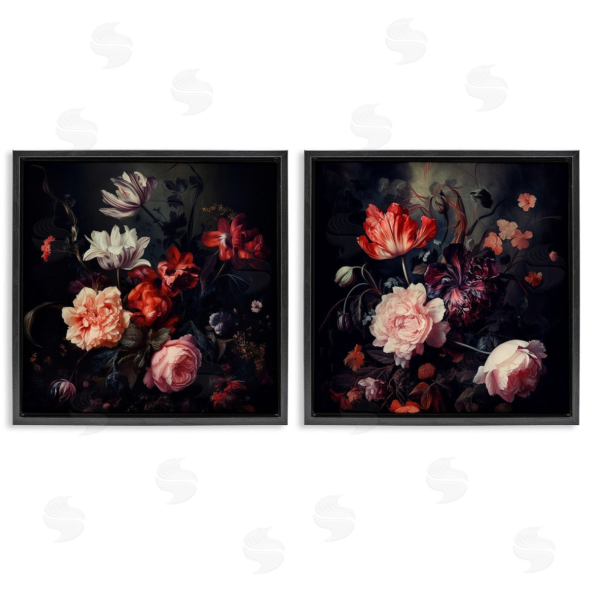 Lazar Studio Vintage Bouquet on Black Black Floating Frame Canvas Wall Art Print
