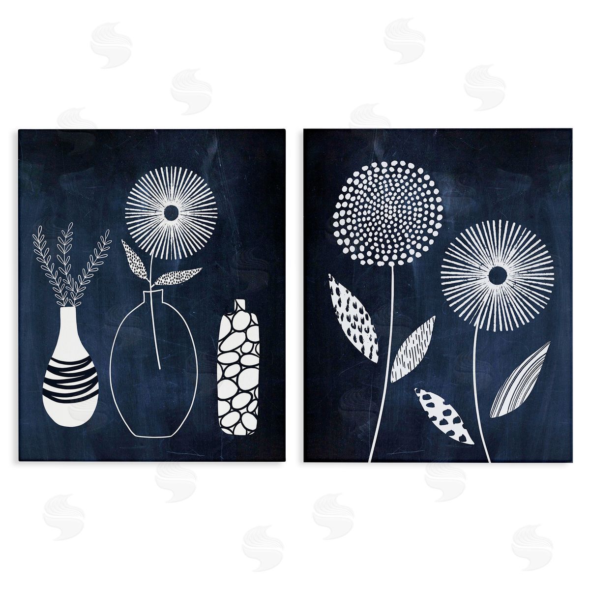 Lisa Nohren Structured Flowers on Blue Canvas Wall Art Print