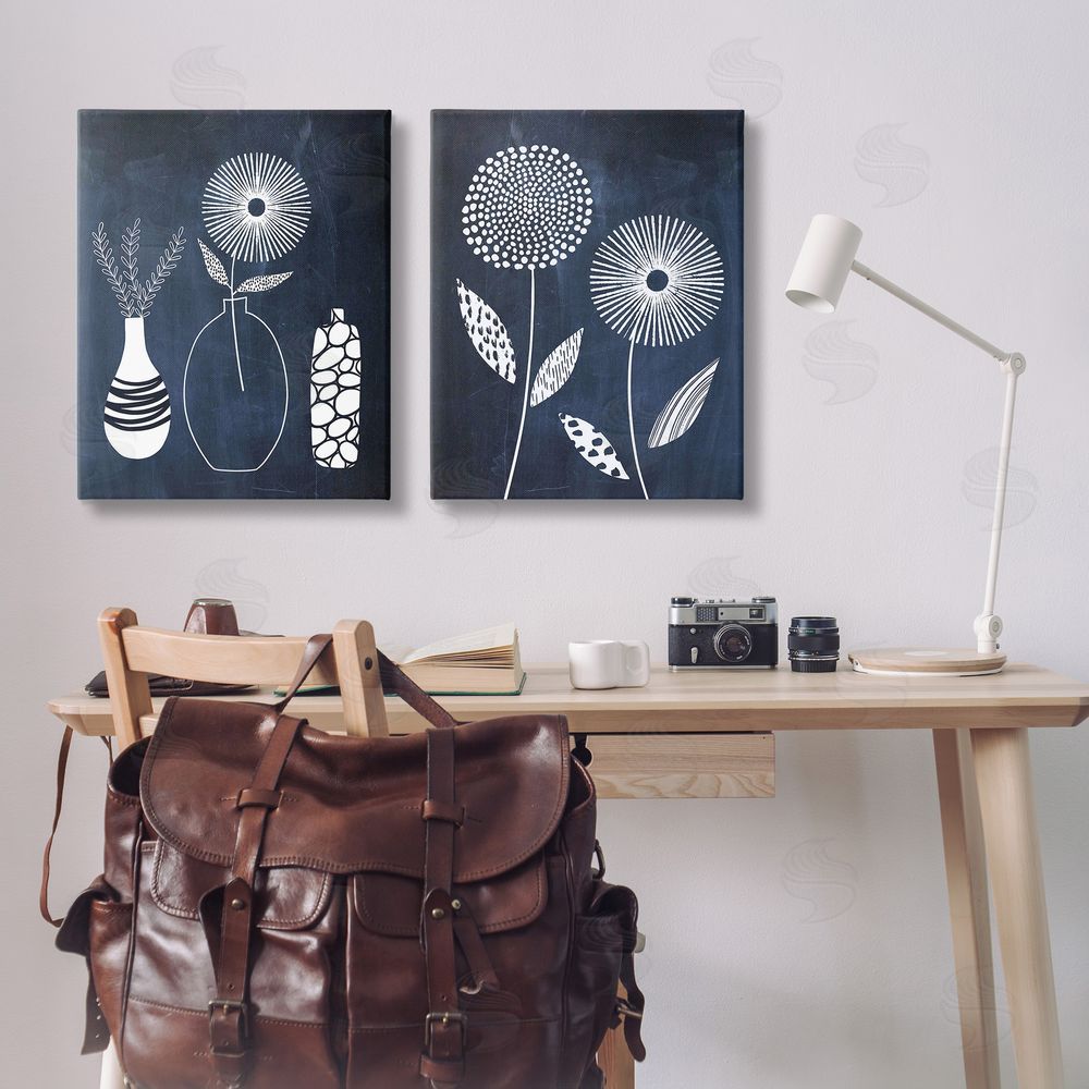 Lisa Nohren Structured Flowers on Blue Canvas Wall Art Print in Room