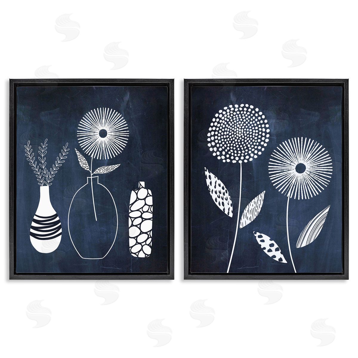 Lisa Nohren Structured Flowers on Blue Black Floating Frame Canvas Wall Art Print