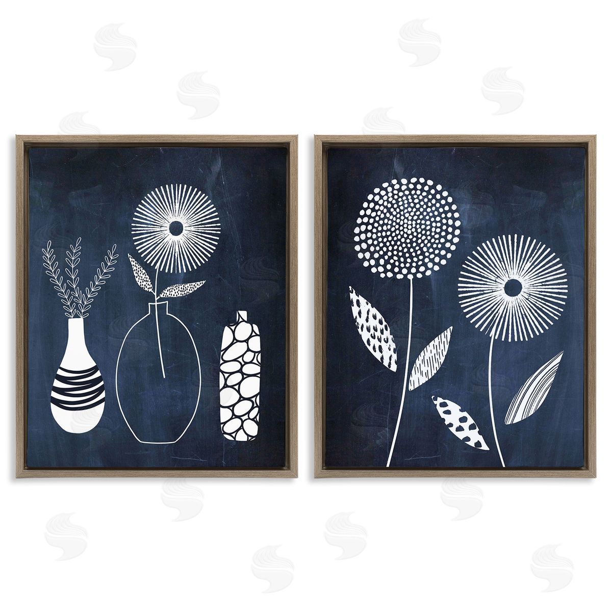Lisa Nohren Structured Flowers on Blue Brown Floating Frame Canvas Wall Art Print