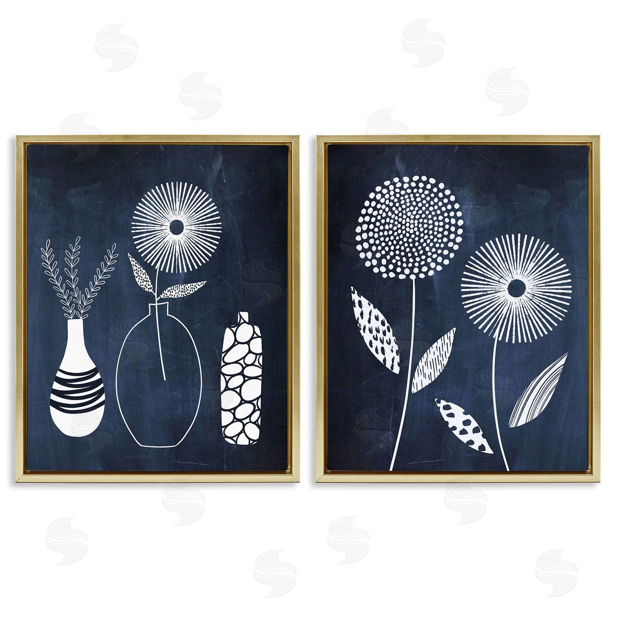 Lisa Nohren Structured Flowers on Blue Gold Floating Frame Canvas Wall Art Print