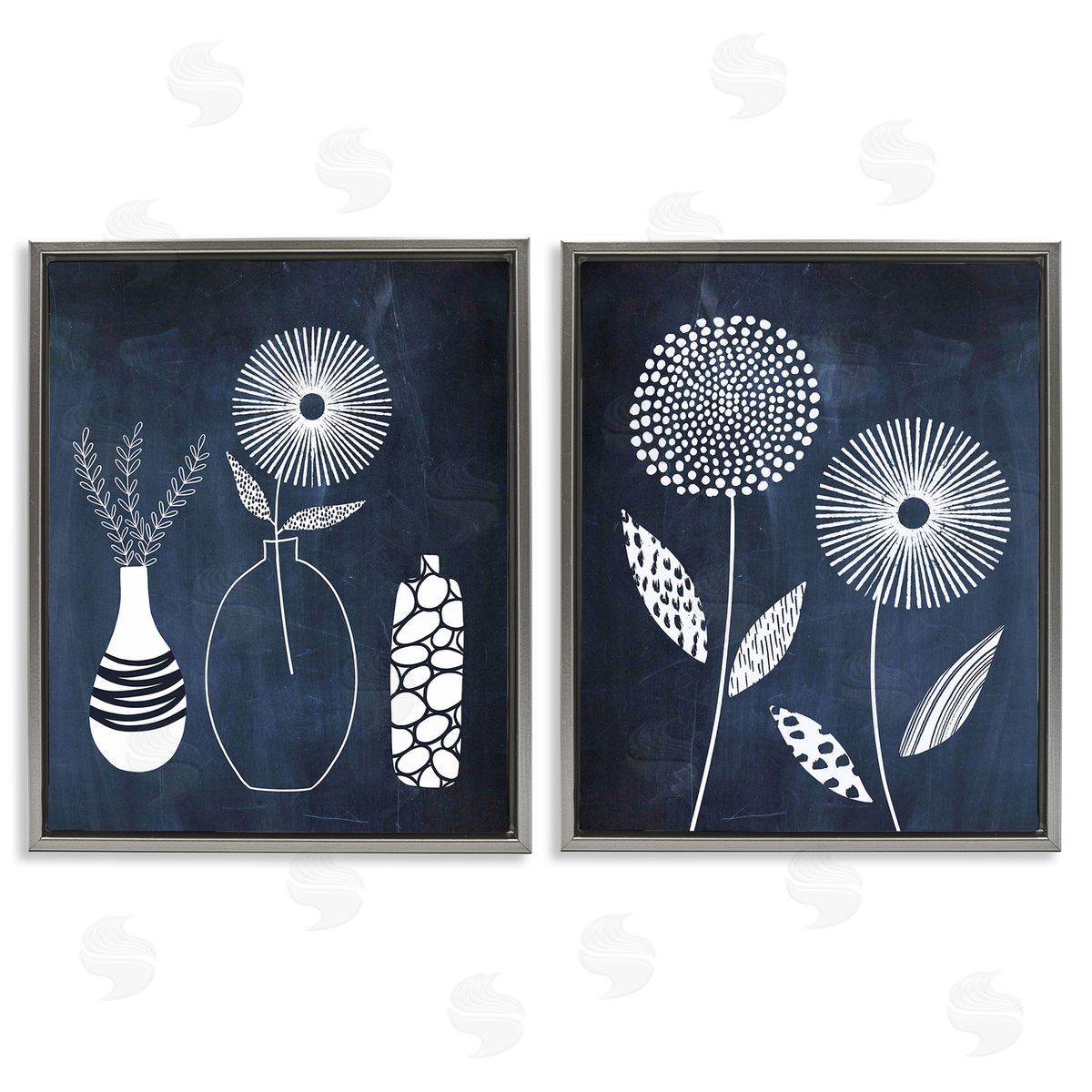 Lisa Nohren Structured Flowers on Blue Gray Floating Frame Canvas Wall Art Print