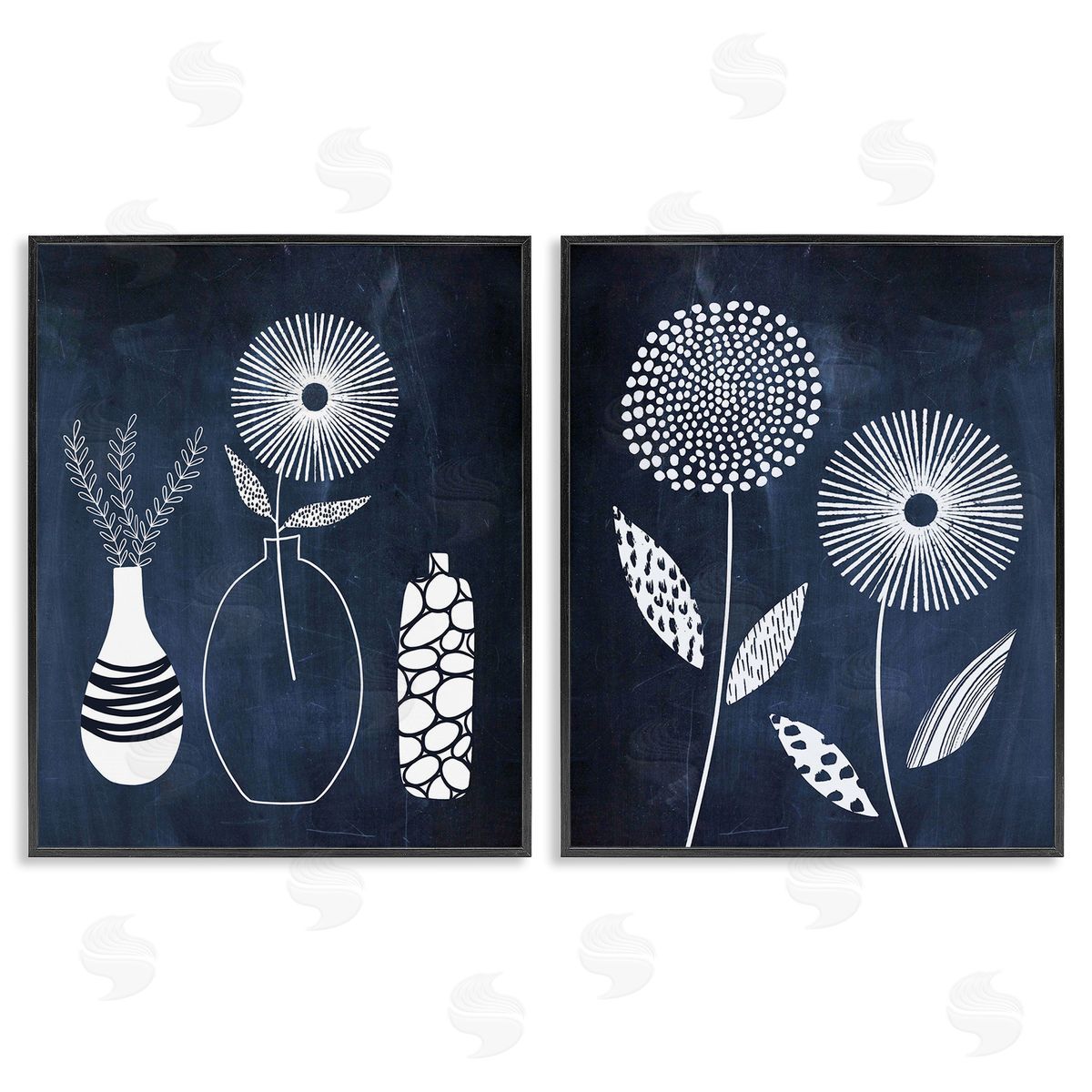 Lisa Nohren Structured Flowers on Blue Black Framed Giclee Wall Art Print
