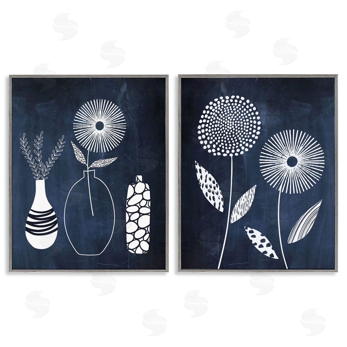 Lisa Nohren Structured Flowers on Blue Gray Framed Giclee Wall Art Print