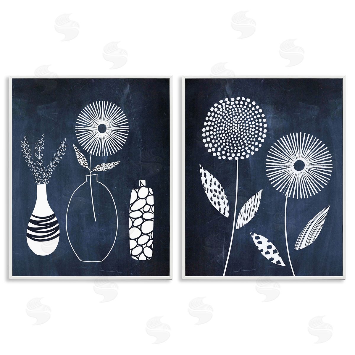 Lisa Nohren Structured Flowers on Blue White Framed Giclee Wall Art Print