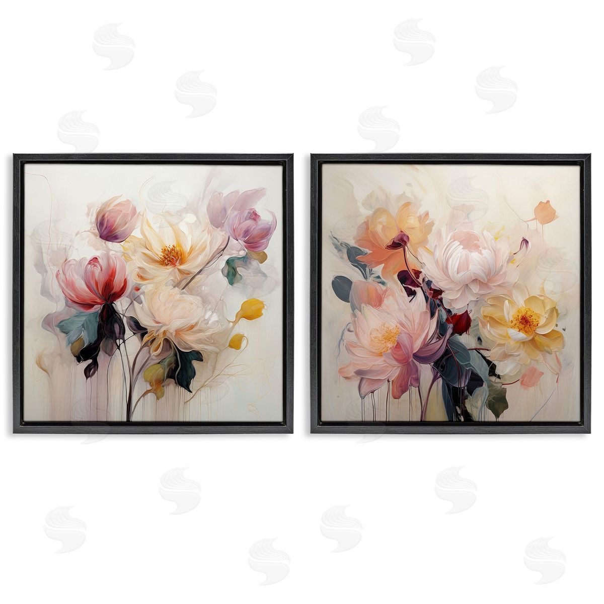 Irena Orlov Soft Blooms on Beige Black Floating Frame Canvas Wall Art Print