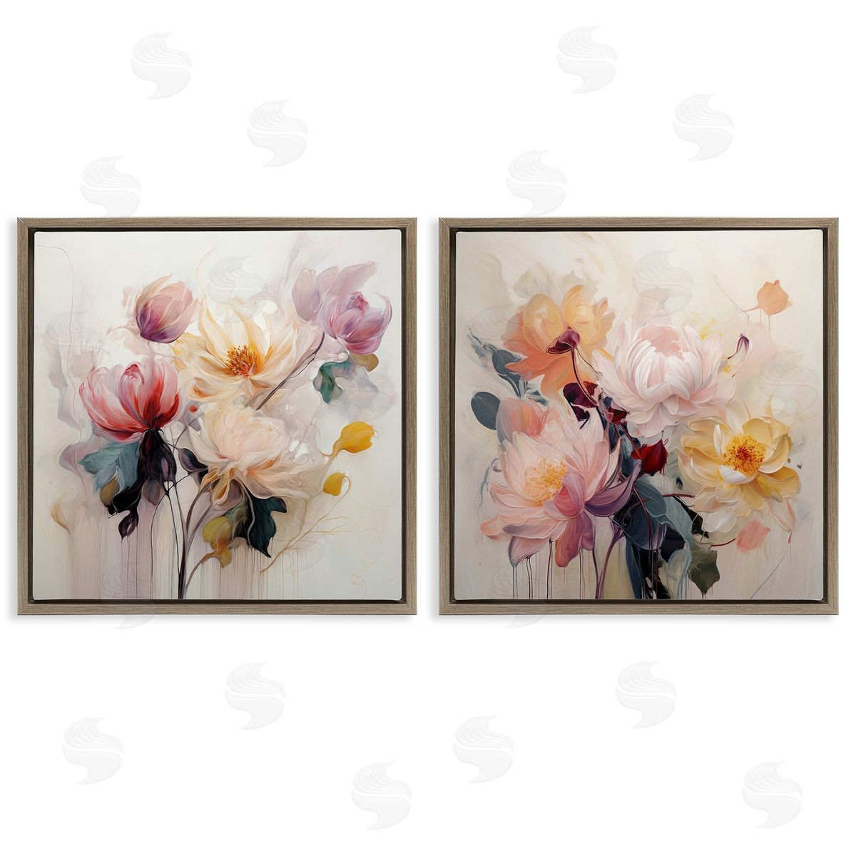 Irena Orlov Soft Blooms on Beige Brown Floating Frame Canvas Wall Art Print