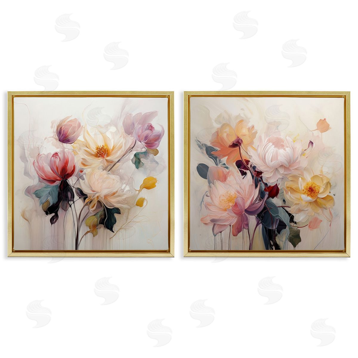 Irena Orlov Soft Blooms on Beige Gold Floating Frame Canvas Wall Art Print