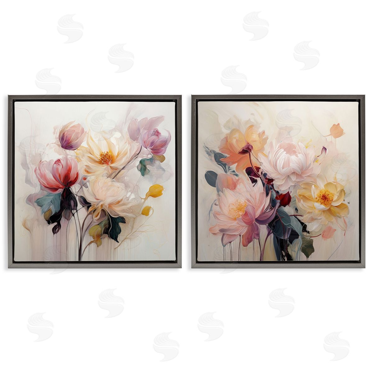 Irena Orlov Soft Blooms on Beige Gray Floating Frame Canvas Wall Art Print