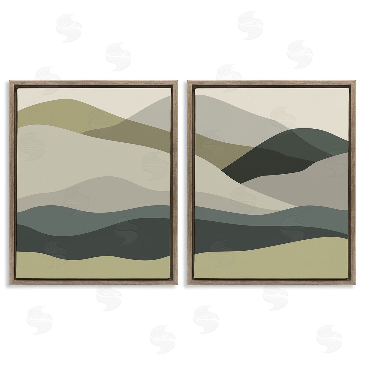 Stupell Studio Modern Green Mountains Brown Floating Frame Canvas Wall Art Print