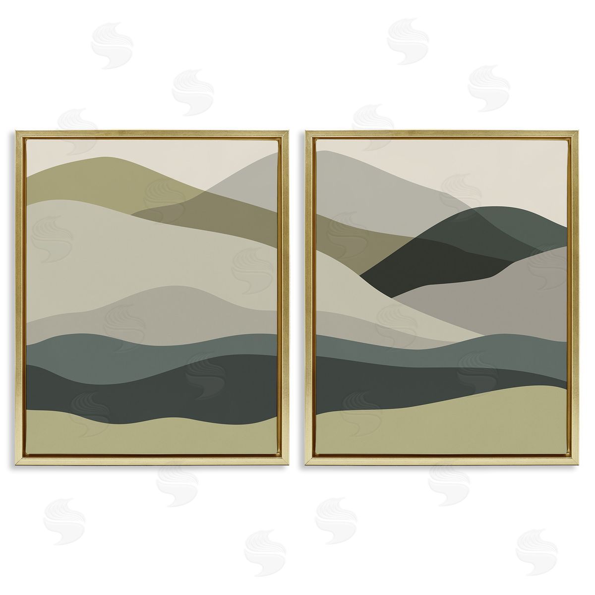 Stupell Studio Modern Green Mountains Gold Floating Frame Canvas Wall Art Print
