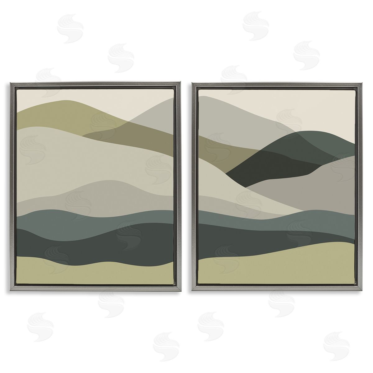 Stupell Studio Modern Green Mountains Gray Floating Frame Canvas Wall Art Print