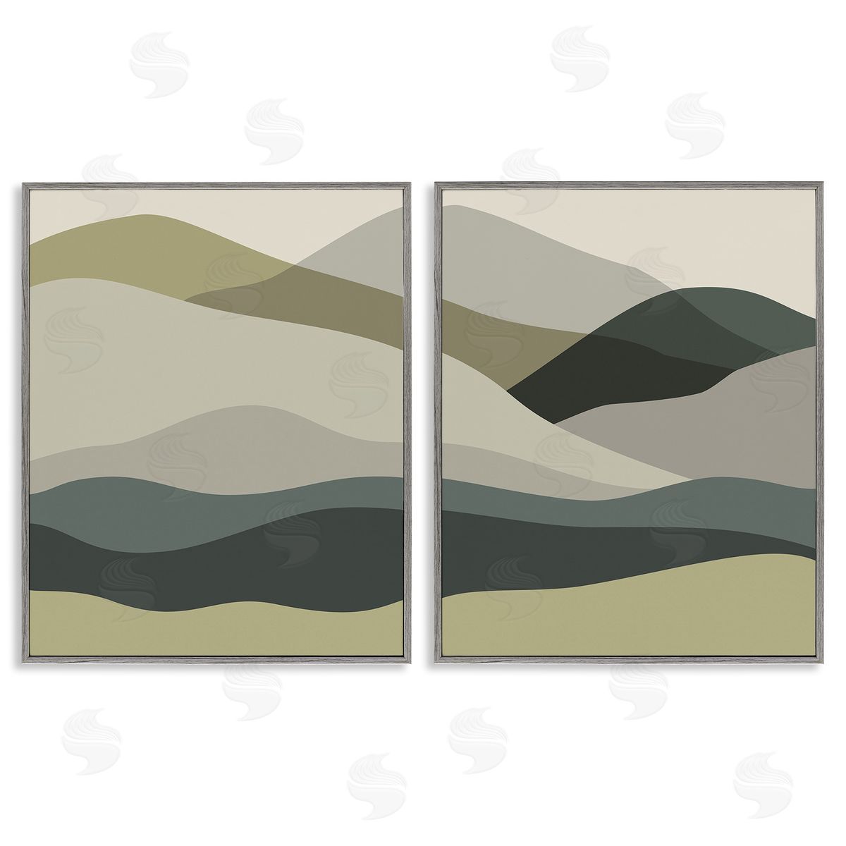 Stupell Studio Modern Green Mountains Gray Framed Giclee Wall Art Print