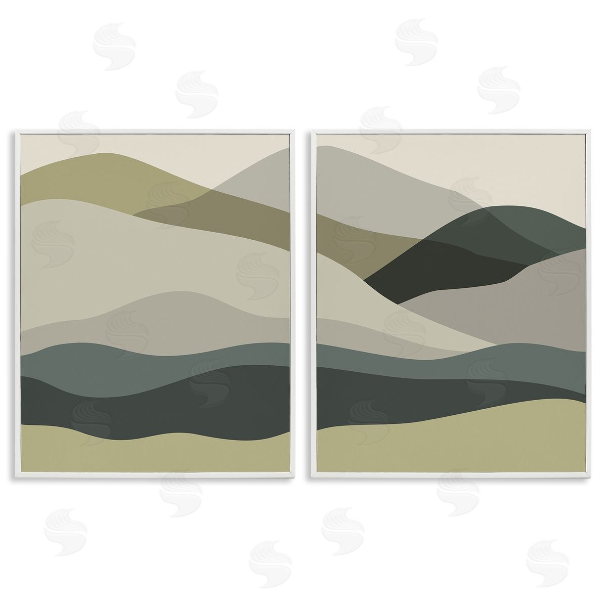 Stupell Studio Modern Green Mountains White Framed Giclee Wall Art Print
