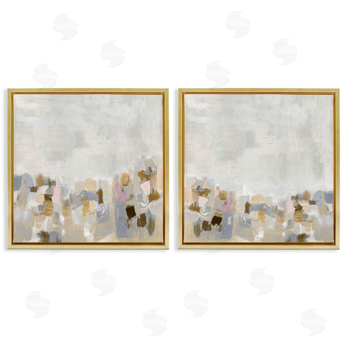 Rachel Springer Neutral Geometric Horizon Gold Floating Frame Canvas Wall Art Print