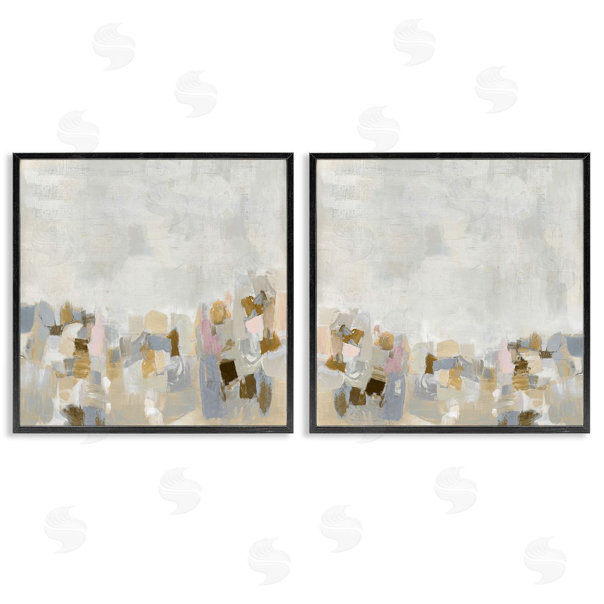 Rachel Springer Neutral Geometric Horizon Black Framed Giclee Wall Art Print