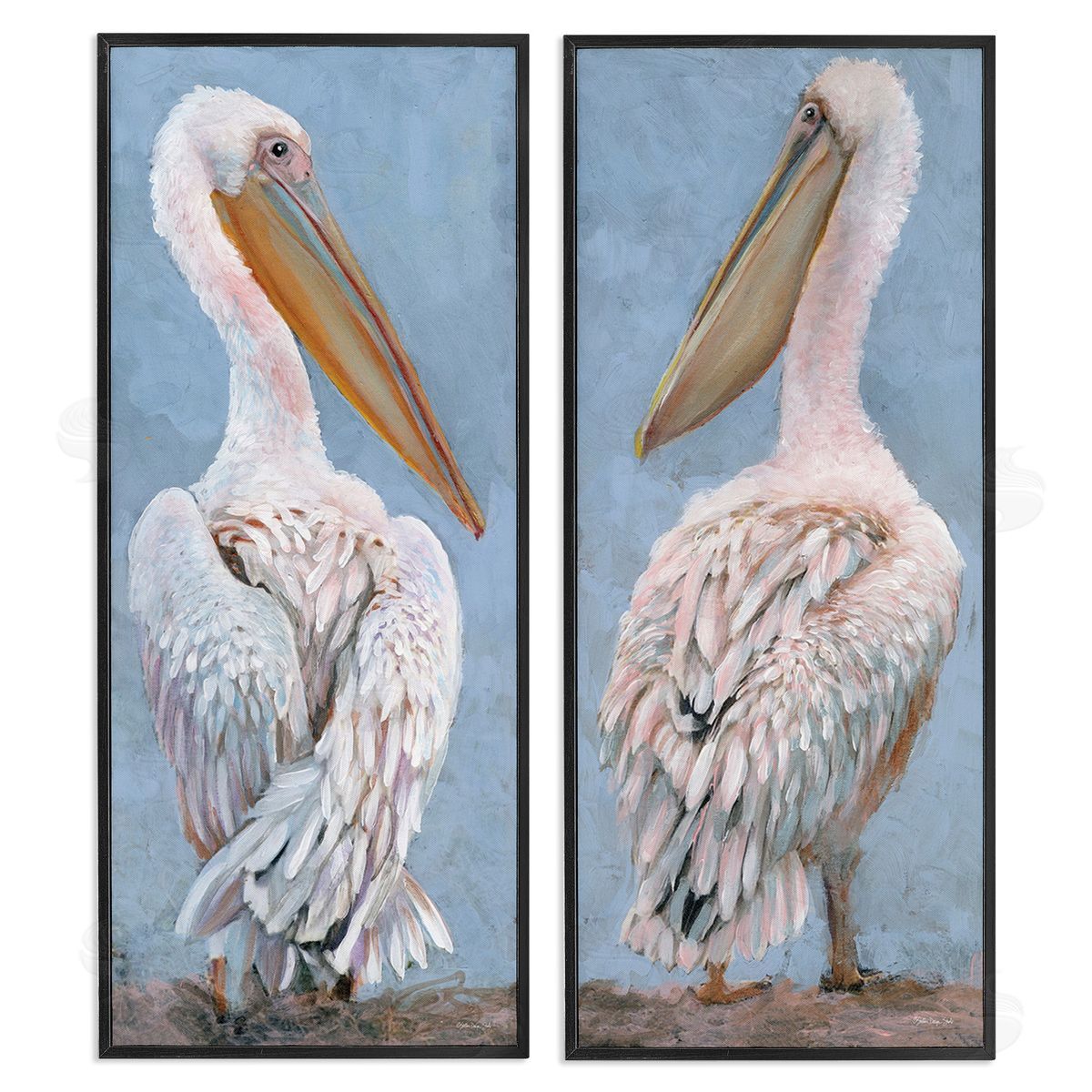 Stellar Design Studio Classic Pelicans Gazing Black Framed Giclee Wall Art Print
