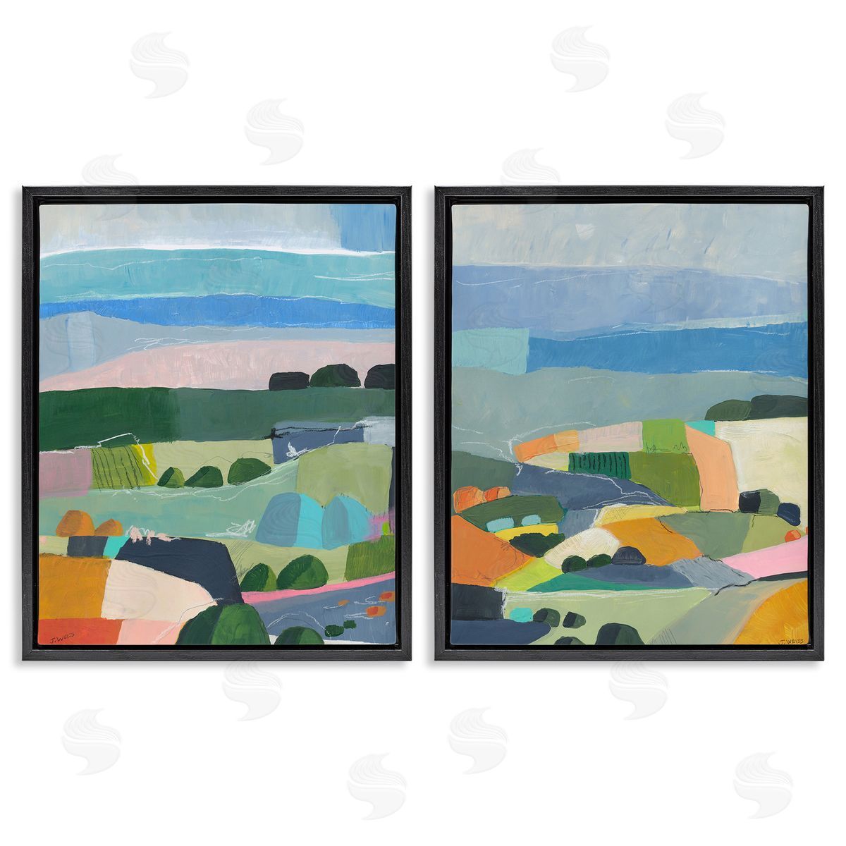 Jan Weiss Modern Farmland & River Black Floating Frame Canvas Wall Art Print