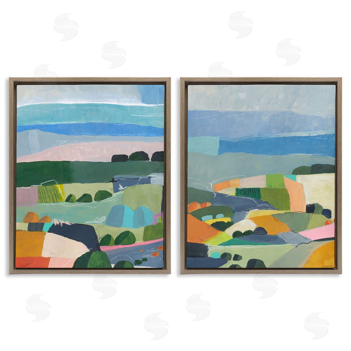 Jan Weiss Modern Farmland & River Brown Floating Frame Canvas Wall Art Print