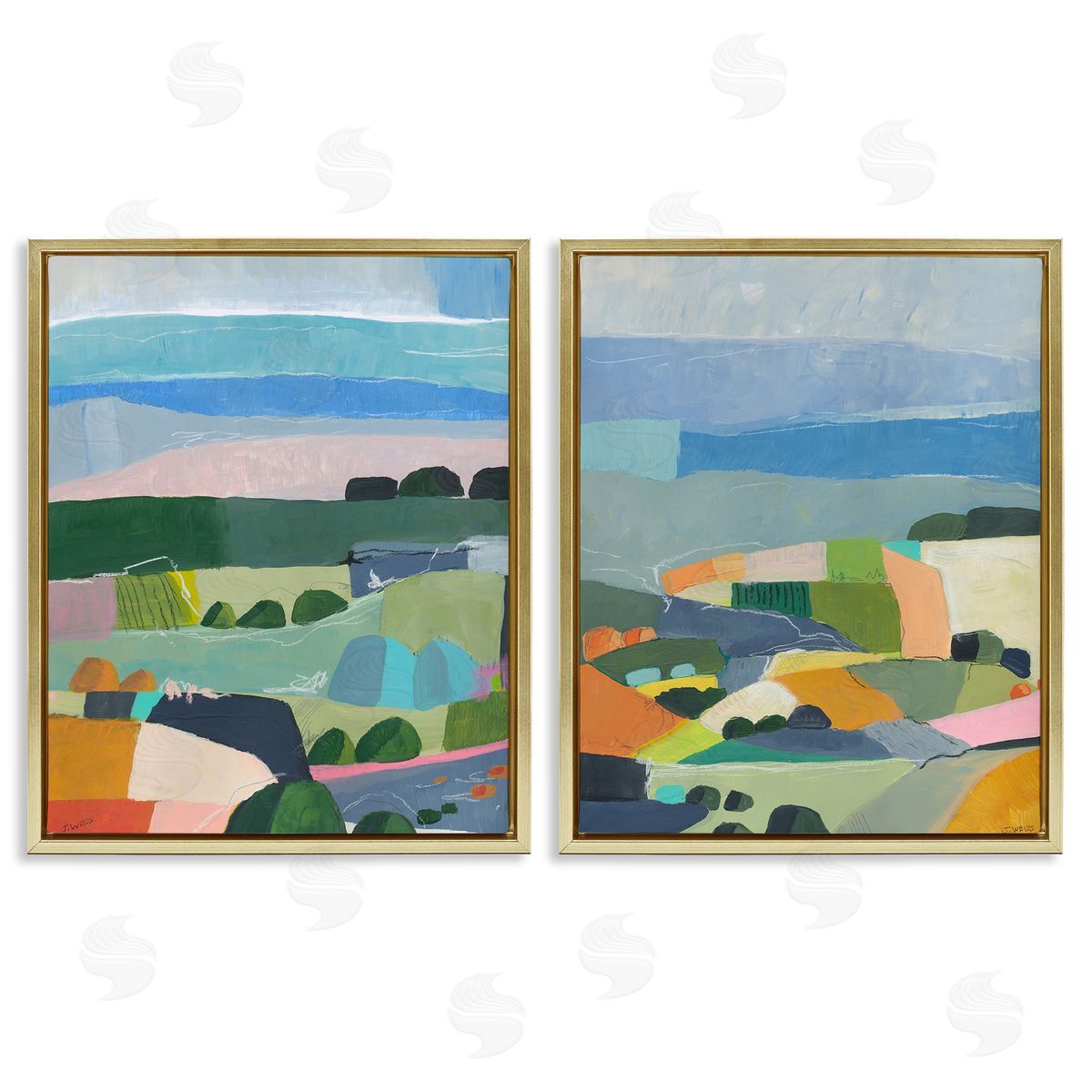 Jan Weiss Modern Farmland & River Gold Floating Frame Canvas Wall Art Print