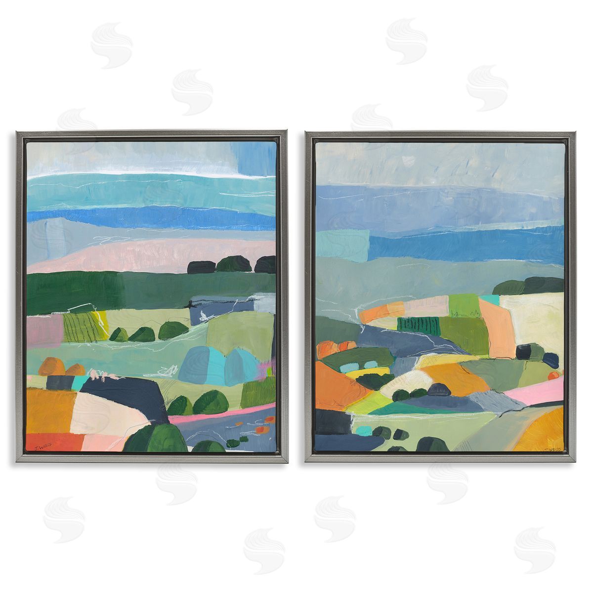Jan Weiss Modern Farmland & River Gray Floating Frame Canvas Wall Art Print