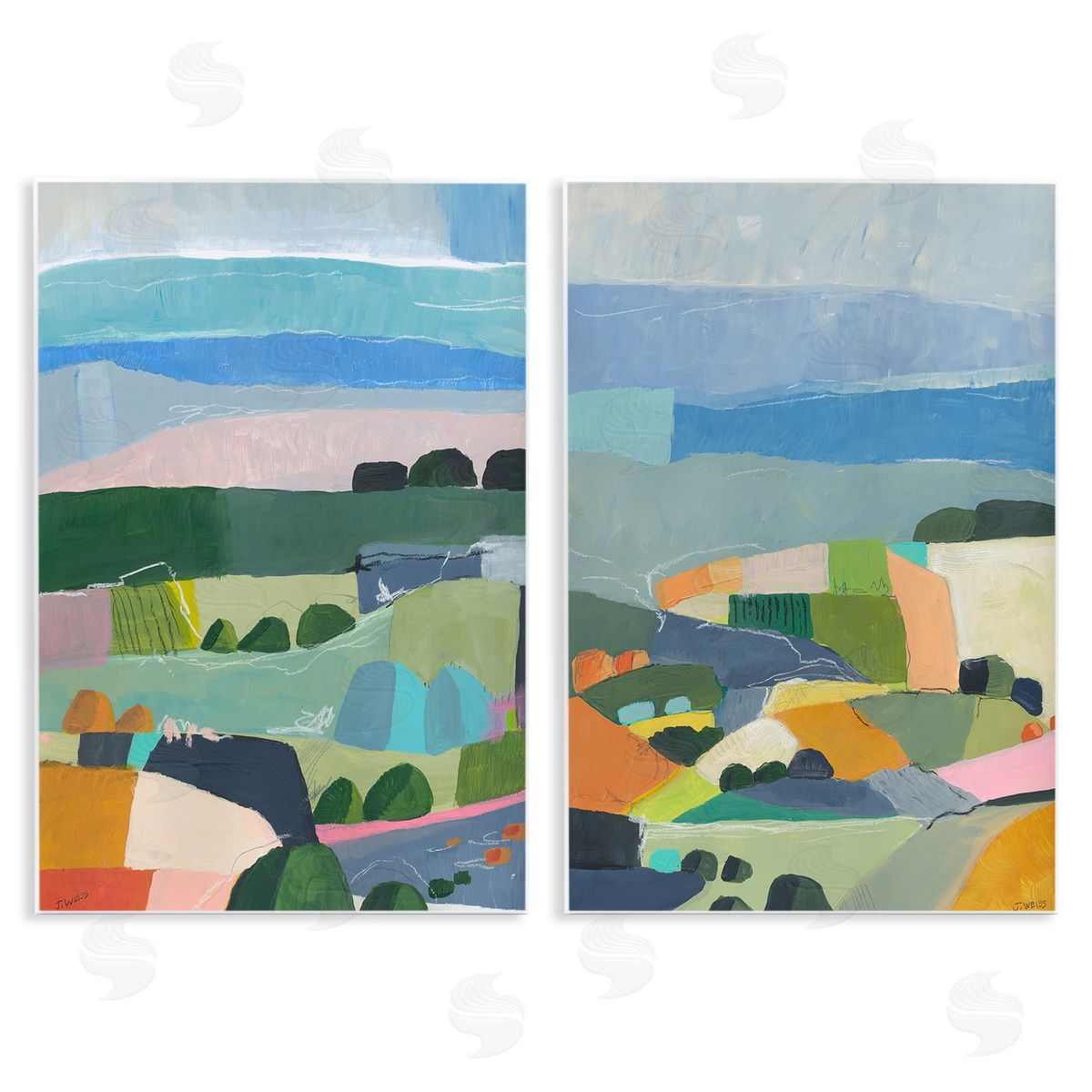 Jan Weiss Modern Farmland & River Wooden Wall Plaque Art Print