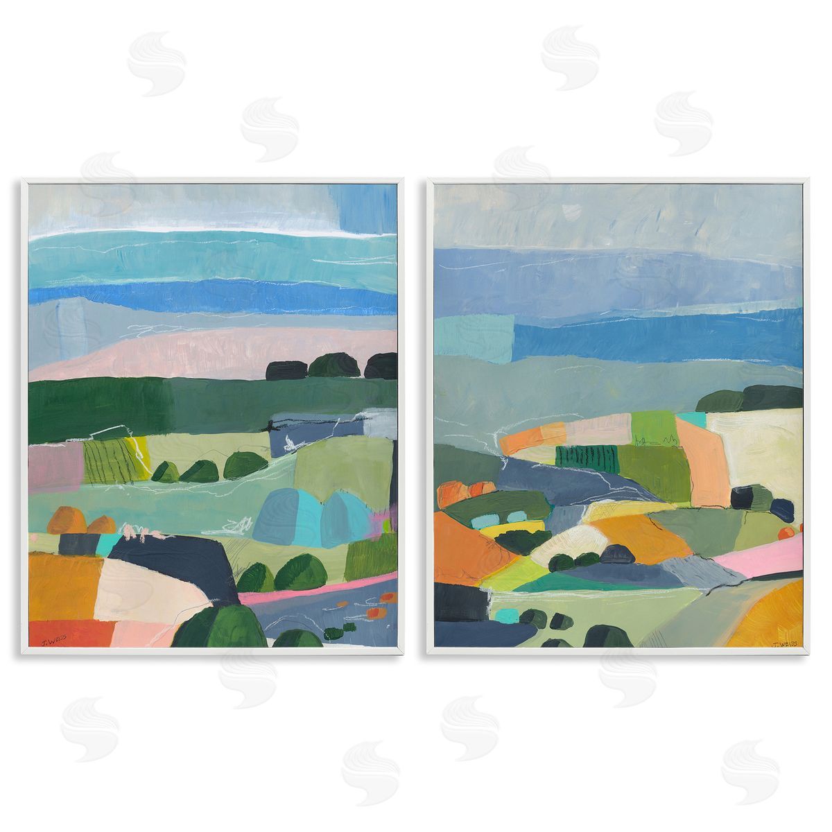 Jan Weiss Modern Farmland & River White Framed Giclee Wall Art Print