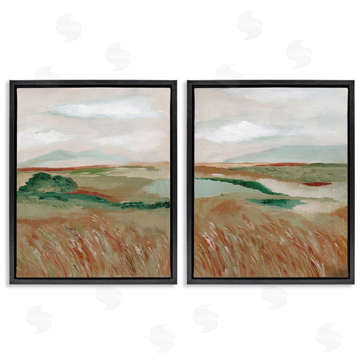 Nikita Jariwala Windblown Reeds Landscape Black Floating Frame Canvas Wall Art Print