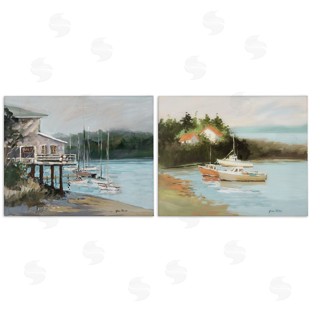 Jane Slivka Boat Lakeshore Landscape Canvas Wall Art Print