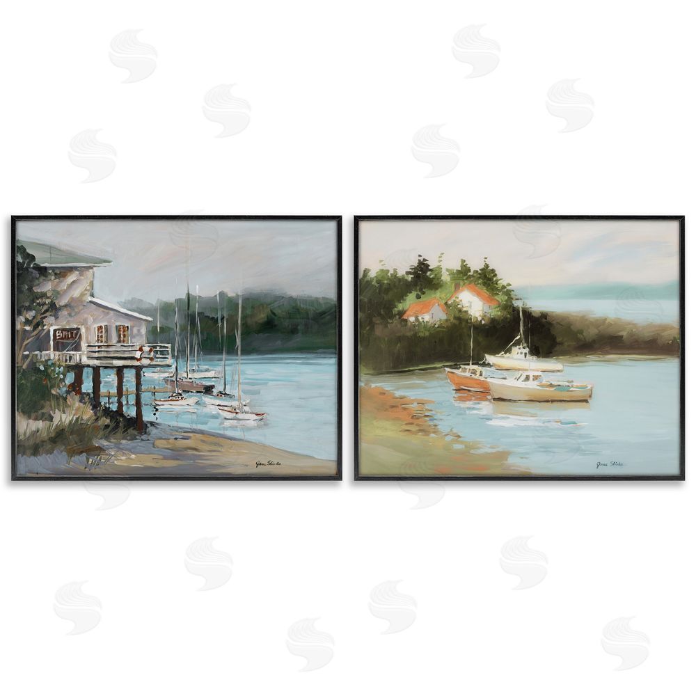 Jane Slivka Boat Lakeshore Landscape Black Framed Giclee Wall Art Print