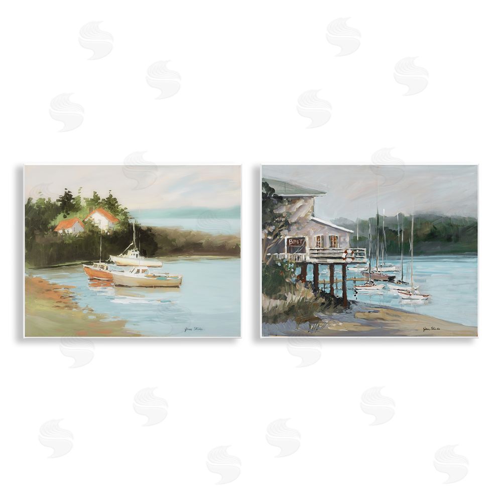 Jane Slivka Boat Lakeshore Landscape Wooden Wall Plaque Art Print