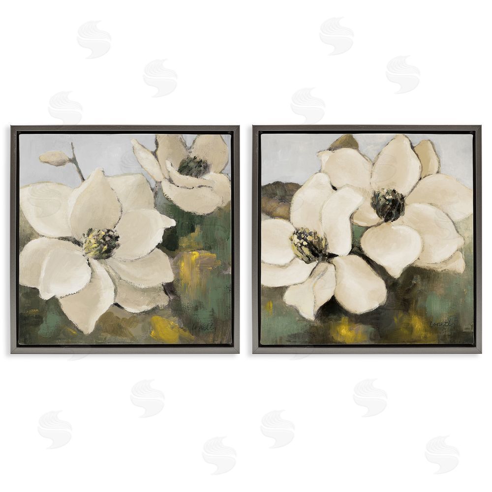 Lanie Loreth Blooming Magnolia Blossom Gray Floating Frame Canvas Wall Art Print