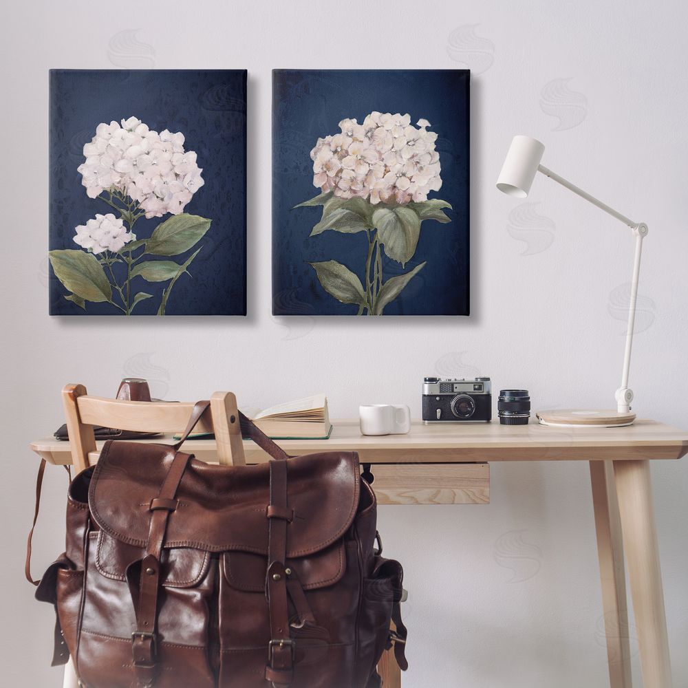 Patricia Pinto Hydrangea Flower on Blue Canvas Wall Art Print in Room