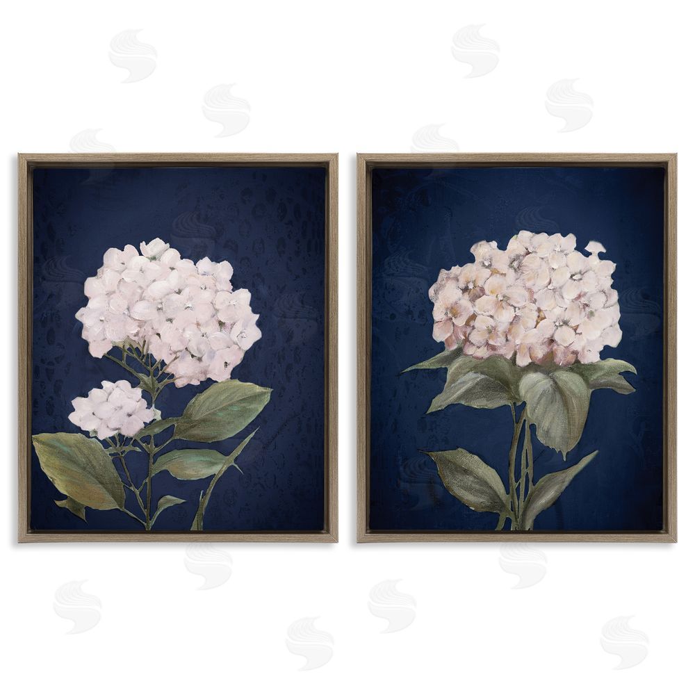 Patricia Pinto Hydrangea Flower on Blue Brown Floating Frame Canvas Wall Art Print