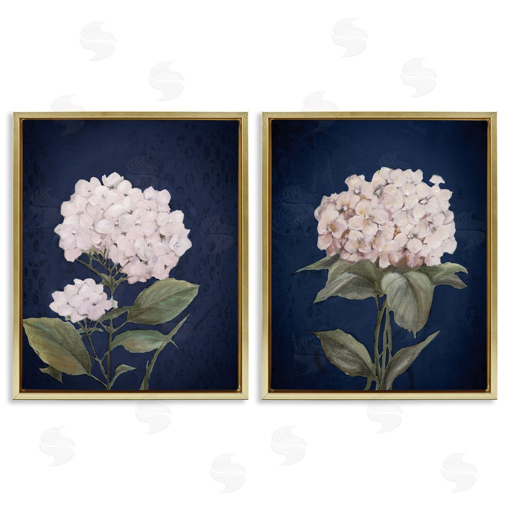 Patricia Pinto Hydrangea Flower on Blue Gold Floating Frame Canvas Wall Art Print