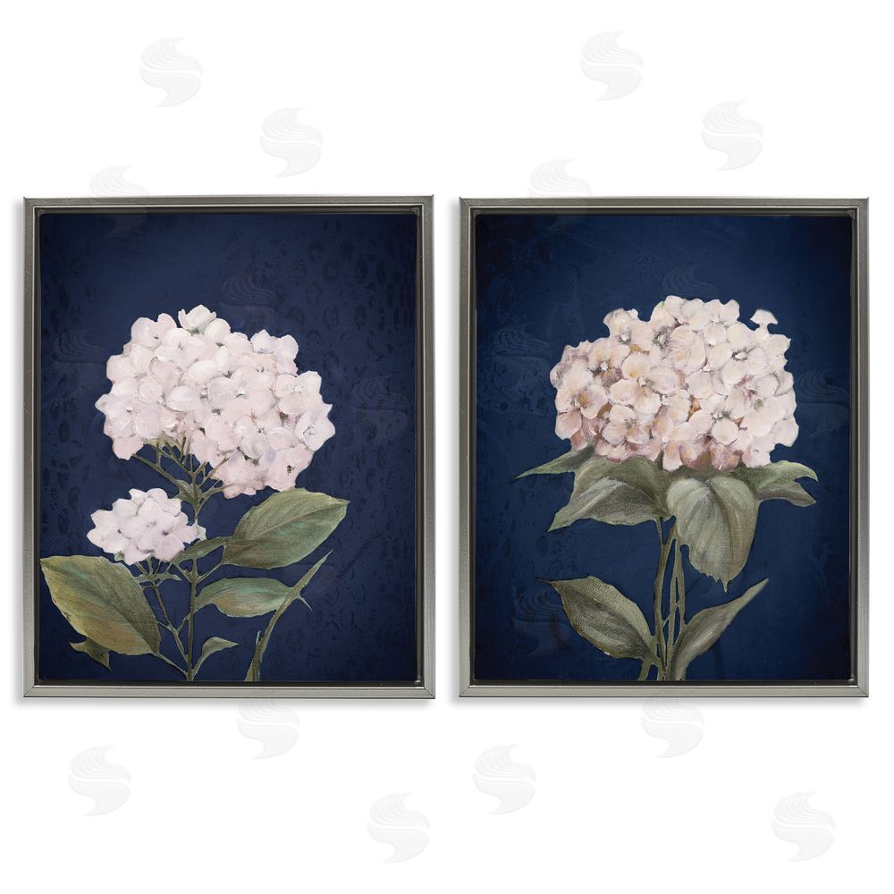 Patricia Pinto Hydrangea Flower on Blue Gray Floating Frame Canvas Wall Art Print