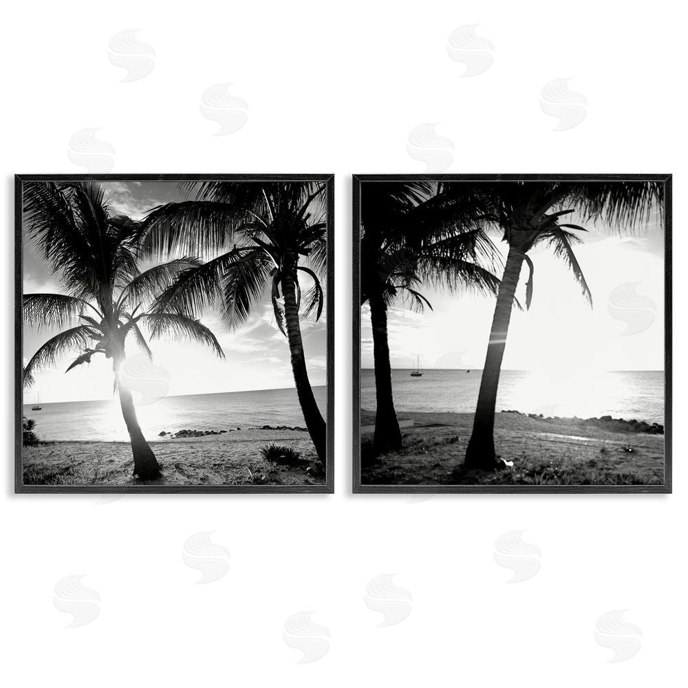 Susan Bryant Tropical Palm Sunset Black Framed Giclee Wall Art Print