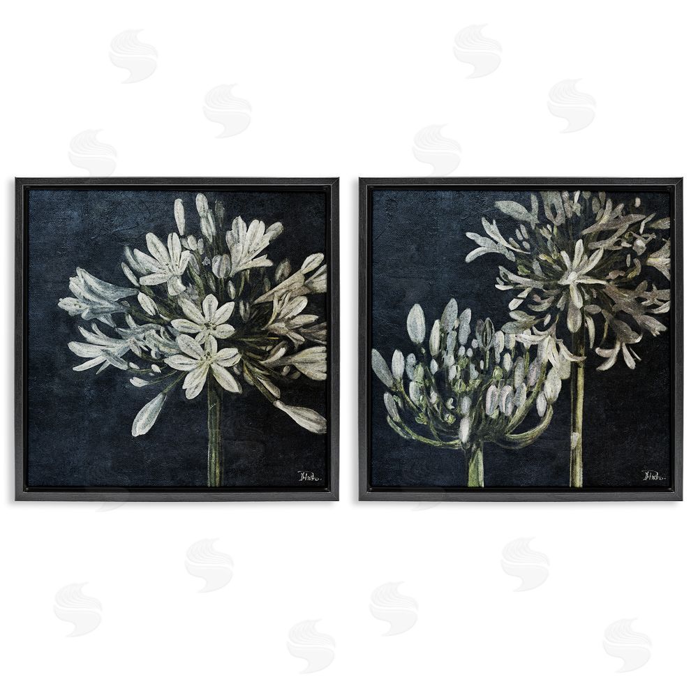 Patricia Pinto Blossoming Flower Stem Black Floating Frame Canvas Wall Art Print
